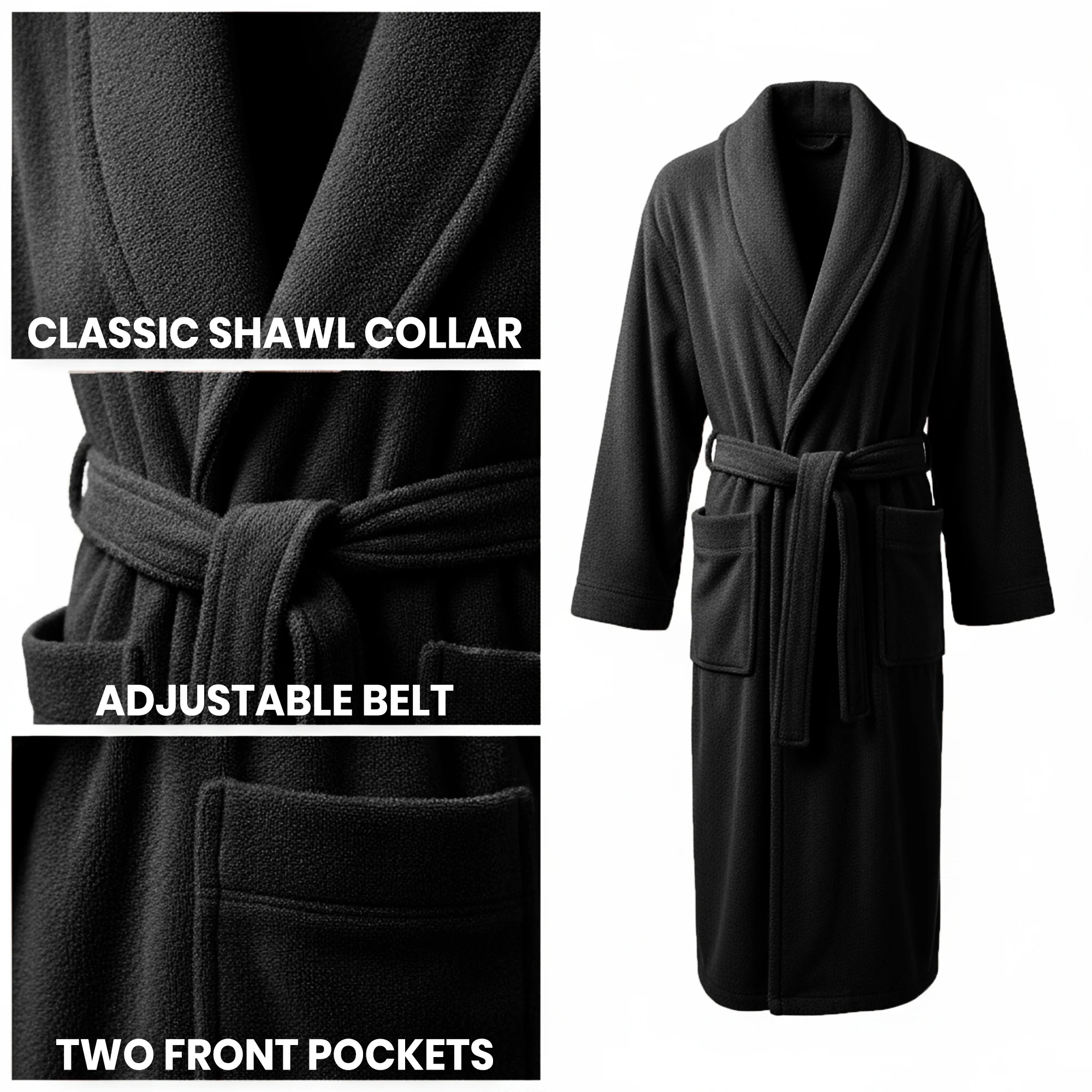 Imperial Shawl Collar Bathrobe Black Large2