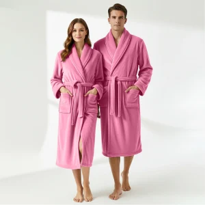 Flannel Fleece Bathrobe Pink