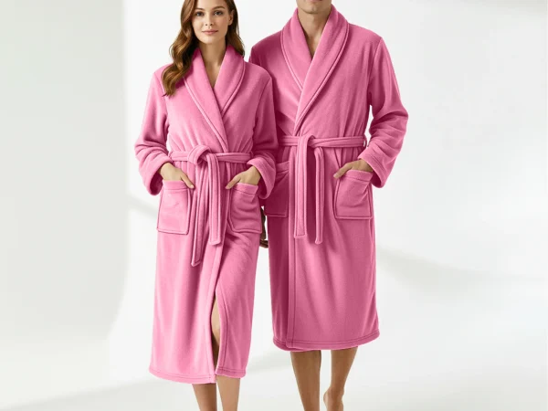 Flannel Fleece Bathrobe Pink