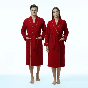 Waffle Kashmir Bathrobe Burgundy Large