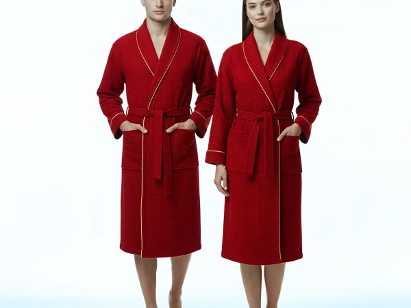 Waffle Kashmir Bathrobe Burgundy Large