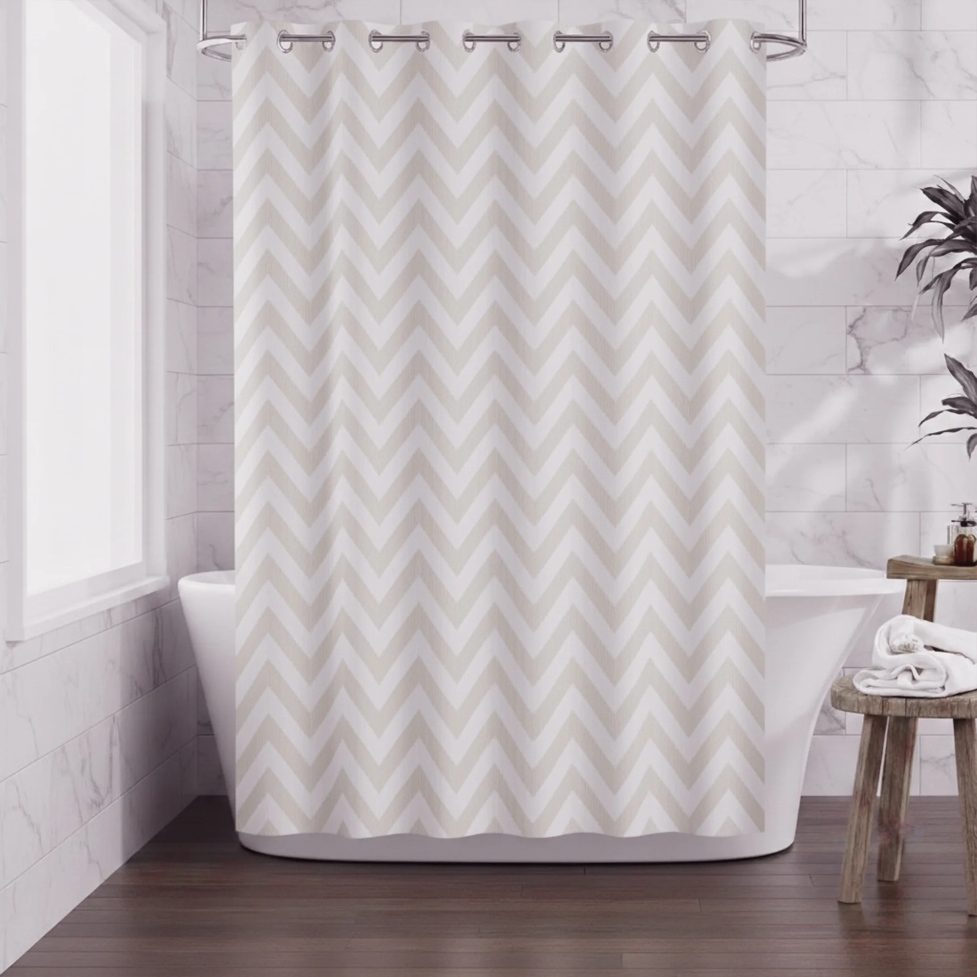 Hookless Shower Curtain Petals White Waves