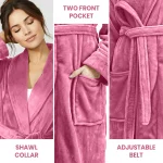 Flannel Fleece Bathrobe Pink1