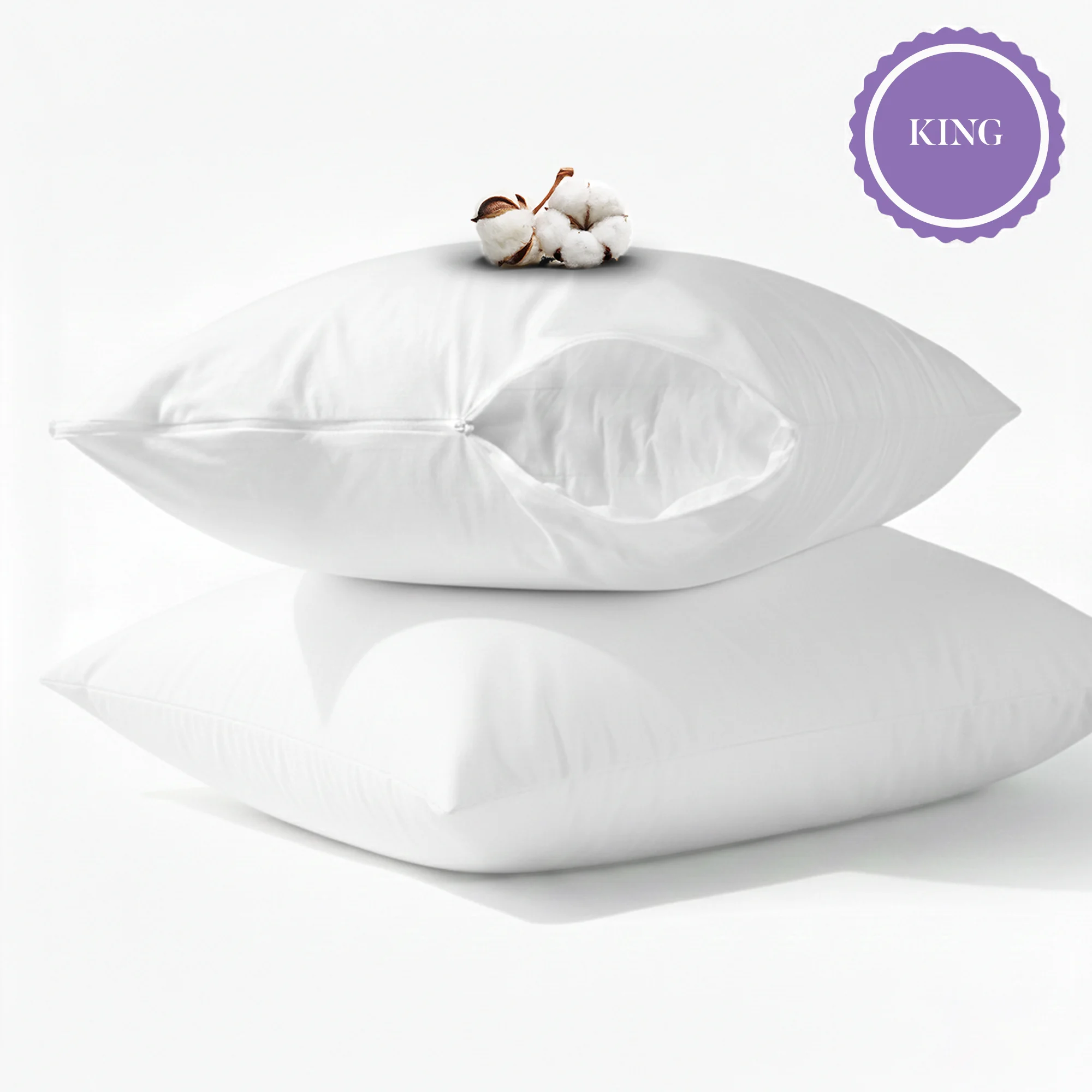 Cotton Pillow Protector Full Zipper Encasement King